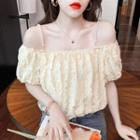 Short-sleeve Cold Shoulder Faux Pearl Textured Blouse
