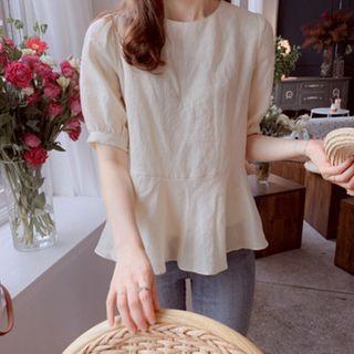 Short-sleeve Peplum Blouse Almond - One Size