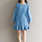 Frill Hem Long-sleeve Denim Dress