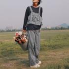 Set: Striped Suspender Cropped Top + Striped Wide Leg Pants