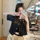 Short-sleeve Tweed Button Top