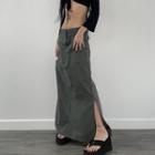 Low-waist Plain Slit Maxi Cargo Skirt
