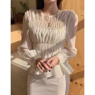 Smocked Chiffon Peplum Blouse