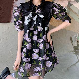 Short-sleeve Print Mesh Dress