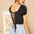 Short-sleeve Lace Up Star Print Blouse