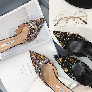 Studded High Heel Pointed Mules