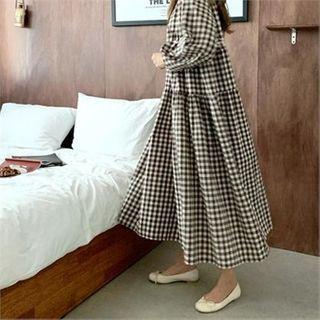 V-neck Gingham Maxi Tiered Dress