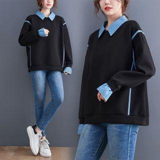 Denim Collar Sweatshirt