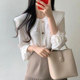 Long-sleeve Lapel Plain Button Shirt
