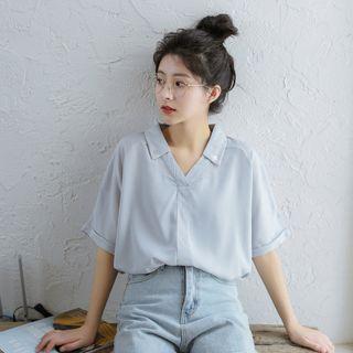 Elbow-sleeve V-neck Shirt As Shown In Figure - One Size