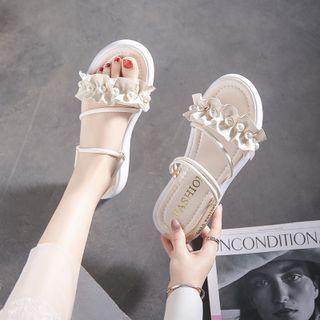 Faux Pearl Ruffle Trim Platform Sandals