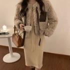 Long-sleeve Knit Sheath Dress / Fluffy Coat