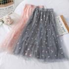 Sequined-heart Mesh A-line Skirt