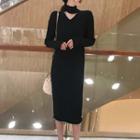 Mock Neck Cutout Midi Knit Dress Black - One Size