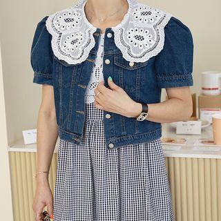 Lace-capelet Denim Crop Jacket