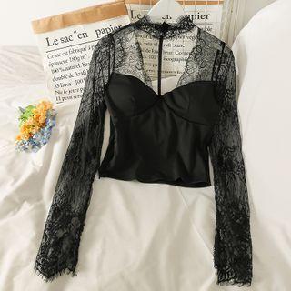 Sheer Lace-panel Slim-fit Halter Top