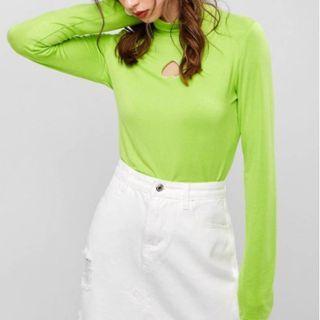Long-sleeve Mock-neck Heart Cutout T-shirt