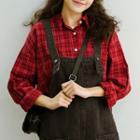 Pocketed Plaid Shirt Red - One Size