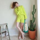 Set: Dolman-sleeve Piped Sweatshirt + Shorts