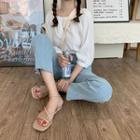 3/4-sleeve Crinkled Blouse