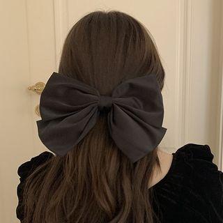 Bow Fabric Hair Clip 2 Fold Spring Clip - Black - 10cm