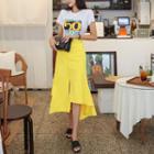 Set: Lettering T-shirt + Asymmetric-hem Long Skirt