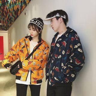 Couple Matching Dinosaur Print Hooded Zip-up Jacket
