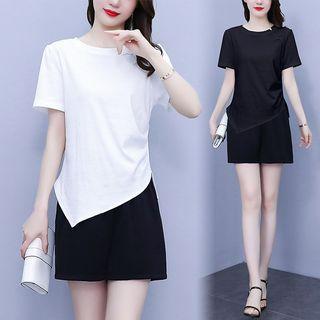Set: Short-sleeve Shirred Top + Shorts