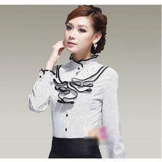 Ruffle Trim Stand Collar Shirt
