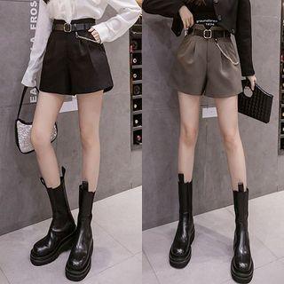 High Waist Plain Short With Belt