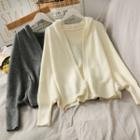 Open-front Dolman-sleeve Hooded Knit Cardigan