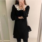 Long-sleeve Mini A-line Dress Black - One Size