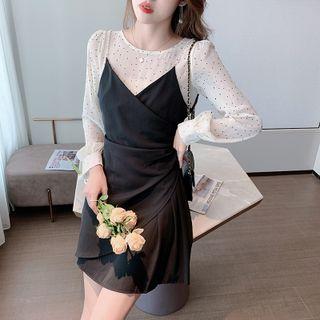 Mock Two-piece Dotted Mini Sheath Dress