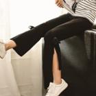 Plain Side Slit Cropped Pants