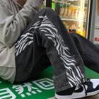 Zebra Print Paneled Wide Leg Jeans