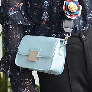 Flower Applique Faux Leather Shoulder Bag