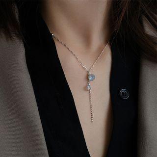 925 Sterling Silver Moonstone Pendant Necklace Moon Stone Tassel Necklace - One Size