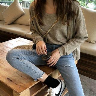 Set: Knit Tank Top + Cardigan Set - Gray - One Size