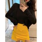 Cutout-back Hooded Top / Asymmetric Mini Skirt