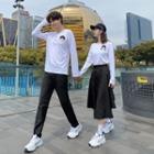 Couple-matching Long-sleeve Cartoon Print T-shirt / Pants / Midi A-line Skirt / Set