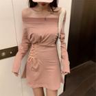 Off-shoulder Long-sleeve Lace-up Mini A-line Dress