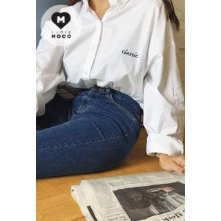 Letter Print Loose-fit Shirt White - One Size