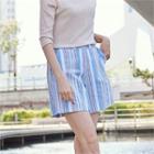 Banded-waist Striped Linen Shorts