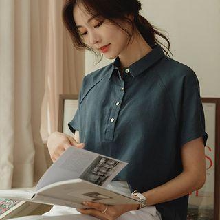 Raglan Half-placket Textured Shirt