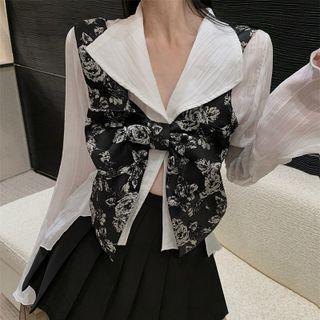 Asymmetrical Shirt / Flower Embroidered Cropped Vest