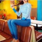 Set: Striped Long-sleeve Rash Guard + Leopard Print Pants