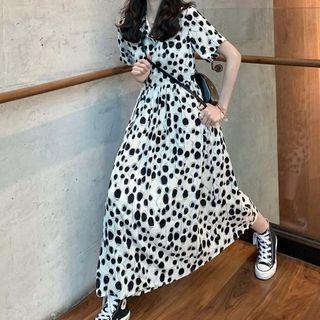 Short-sleeve Polka Dot Dress Dress - One Size