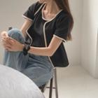 Contrast-piping Cardigan & Top Set