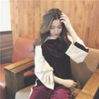 Set: Embroidered Long Sleeve Velvet T-shirt + Panel Sweatpants