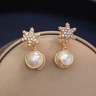 Faux Pearl Rhinestone Star Earring 1 Pair - S925 Silver Needle - As Shown In Figure - One Size